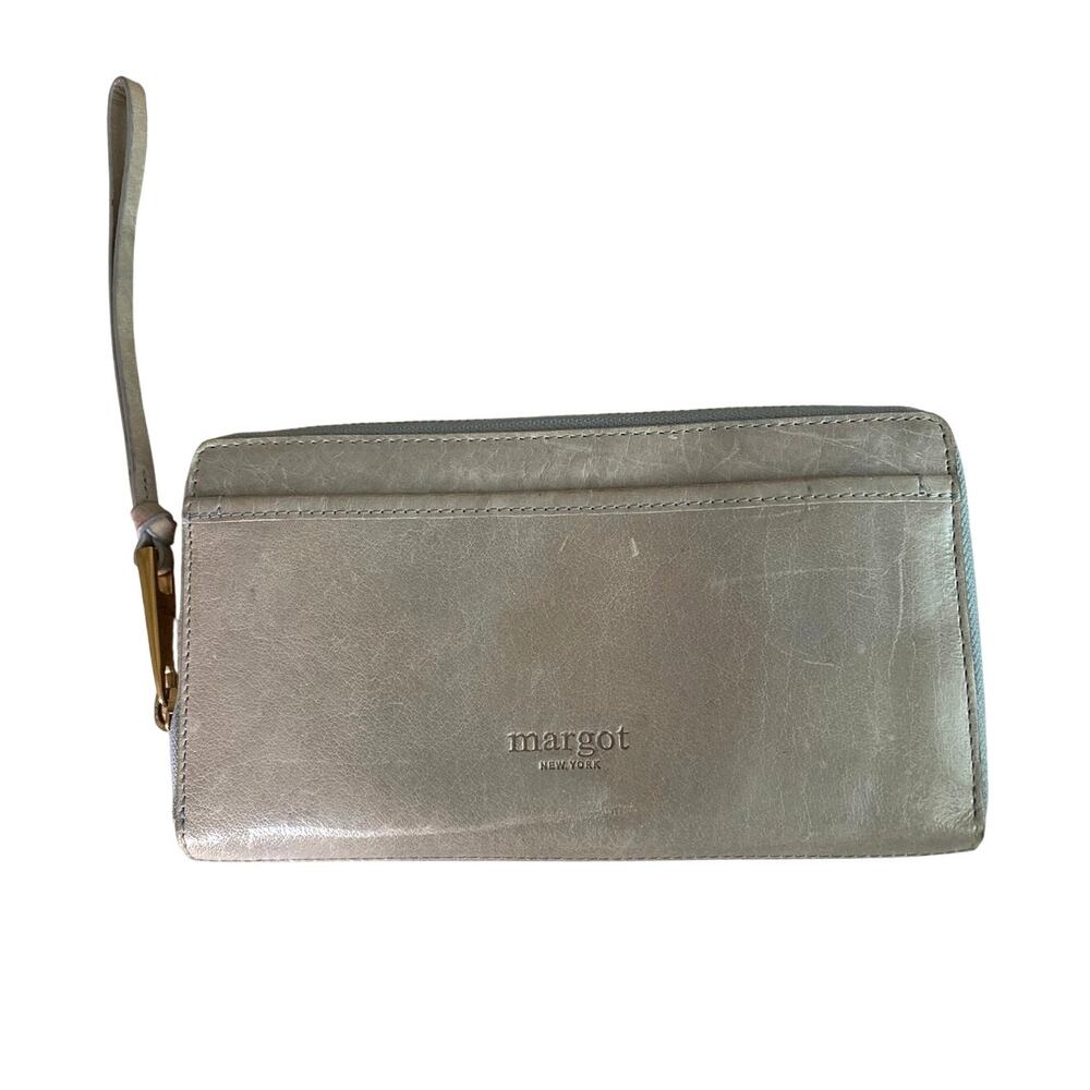 Margot Gabby zip around wallet gray leather wristlet